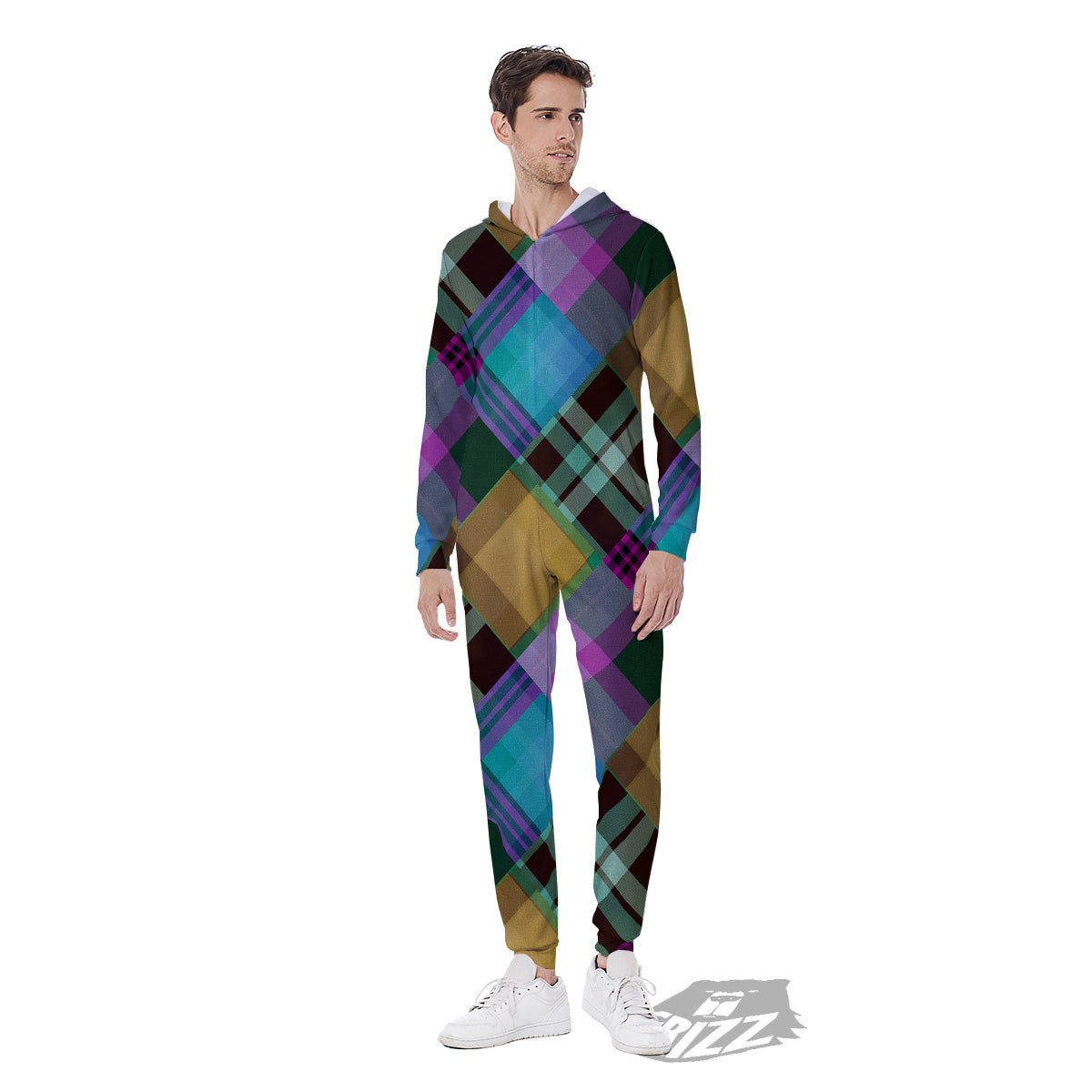Diagonal Madras Blue Tartan Plaid Print Pattern Men's Jumpsuit-grizzshop