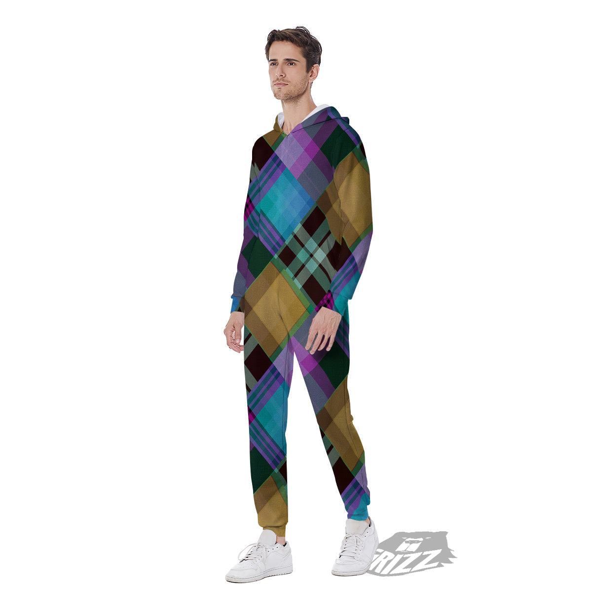 Diagonal Madras Blue Tartan Plaid Print Pattern Men's Jumpsuit-grizzshop