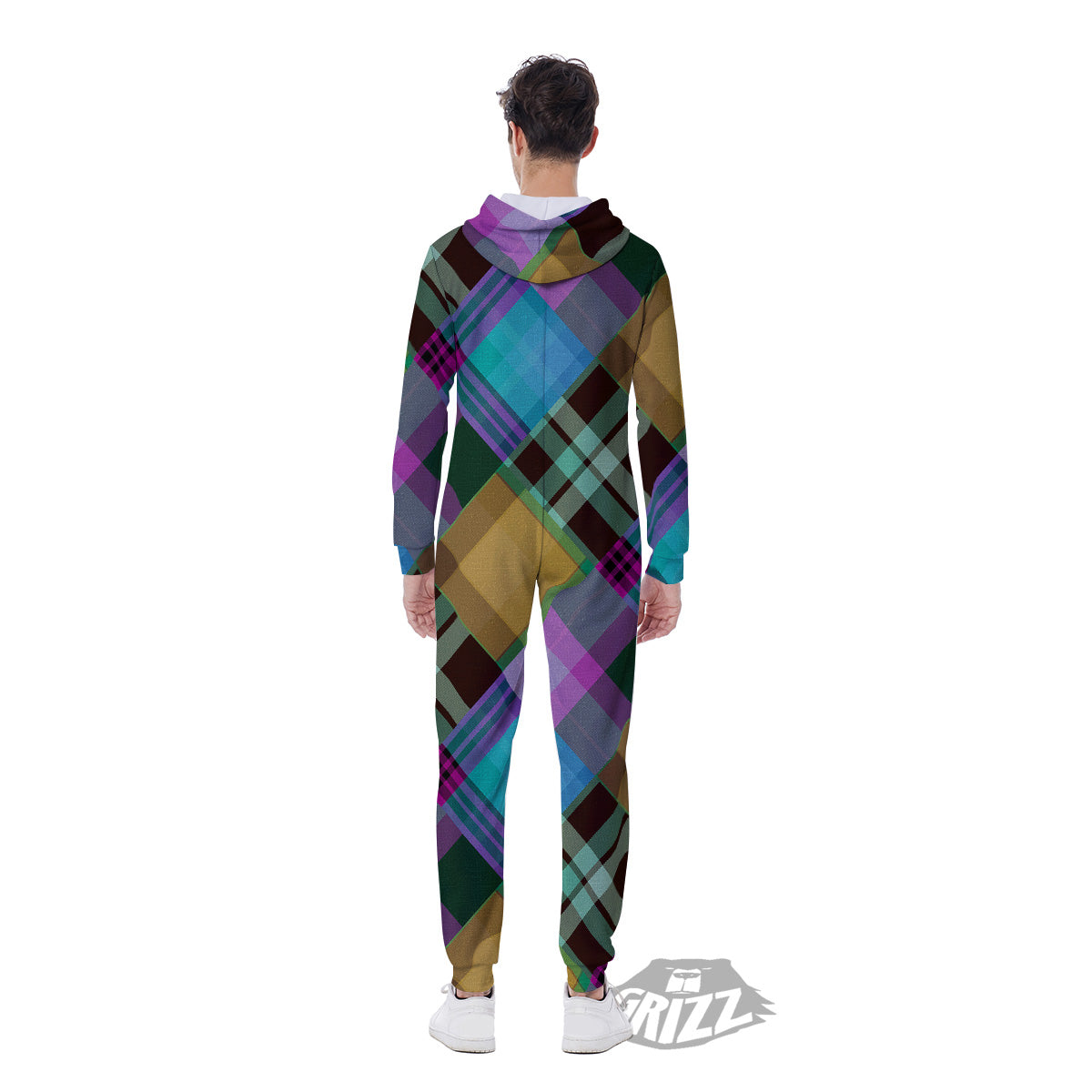 Diagonal Madras Blue Tartan Plaid Print Pattern Men's Jumpsuit-grizzshop