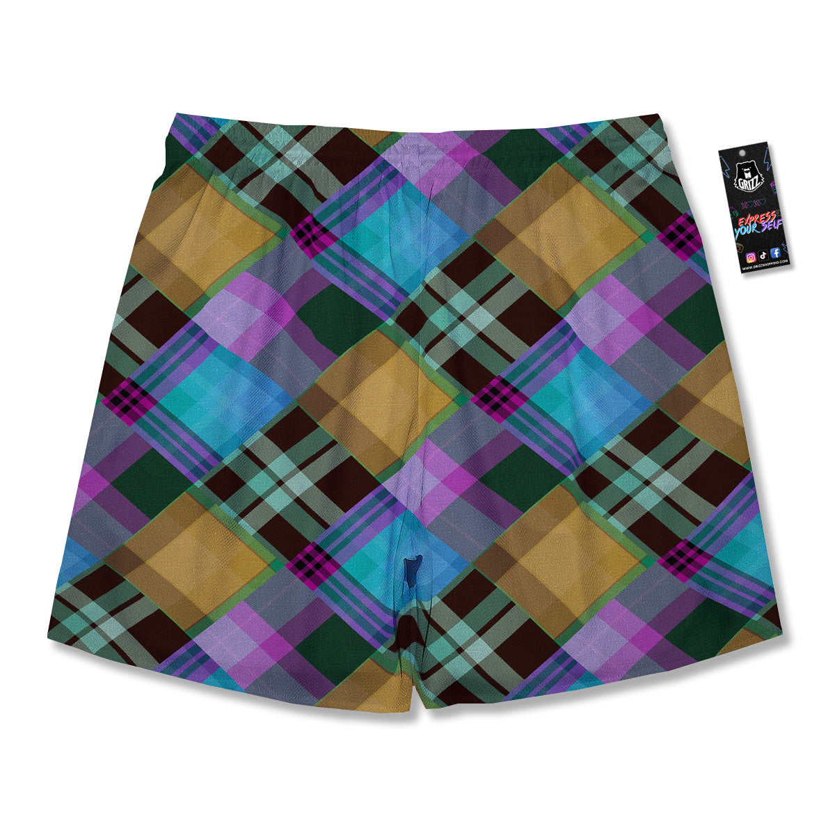 Diagonal Madras Blue Tartan Plaid Print Pattern Men's Running Shorts-grizzshop