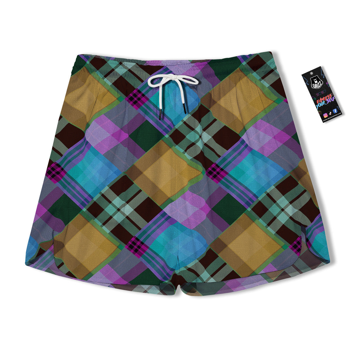 Diagonal Madras Blue Tartan Plaid Print Pattern Men's Running Shorts-grizzshop