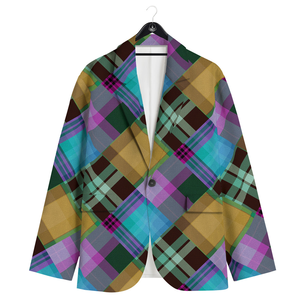 Diagonal Madras Blue Tartan Plaid Print Pattern Men's Sport Coat-grizzshop