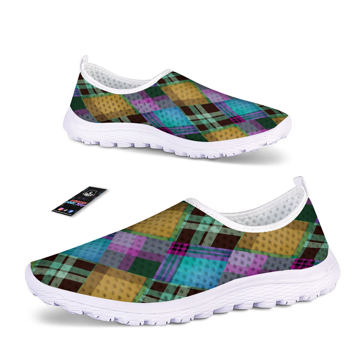 Diagonal Madras Blue Tartan Plaid Print Pattern Nurse Shoes-grizzshop
