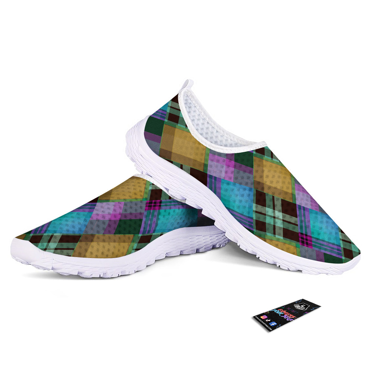 Diagonal Madras Blue Tartan Plaid Print Pattern Nurse Shoes-grizzshop