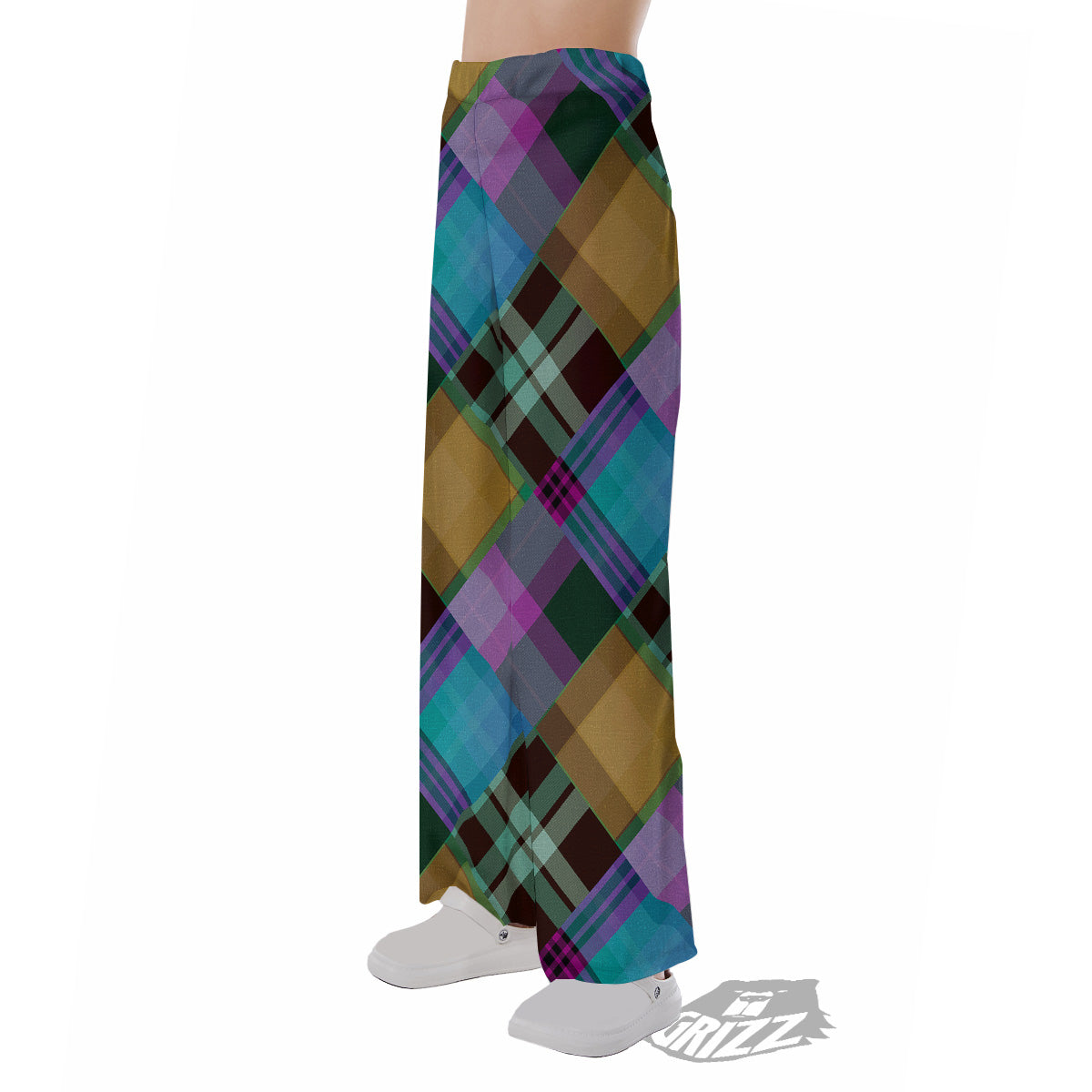 Diagonal Madras Blue Tartan Plaid Print Pattern Pajama Pants-grizzshop