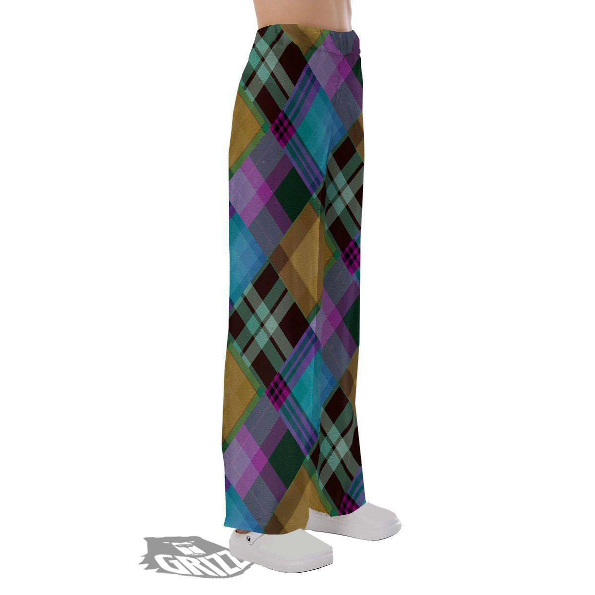 Diagonal Madras Blue Tartan Plaid Print Pattern Pajama Pants-grizzshop