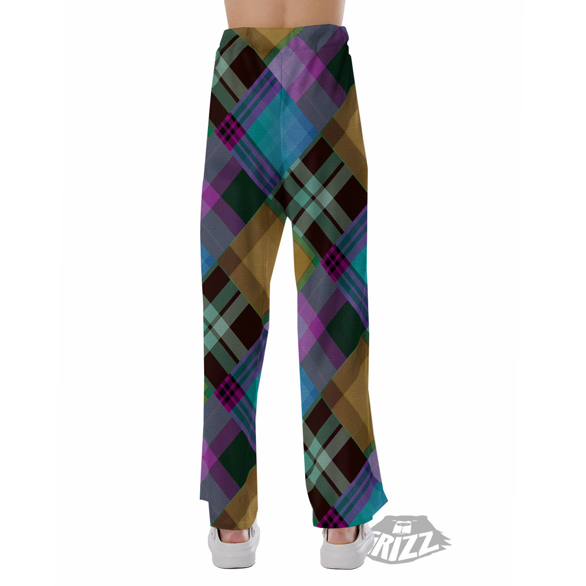Diagonal Madras Blue Tartan Plaid Print Pattern Pajama Pants-grizzshop
