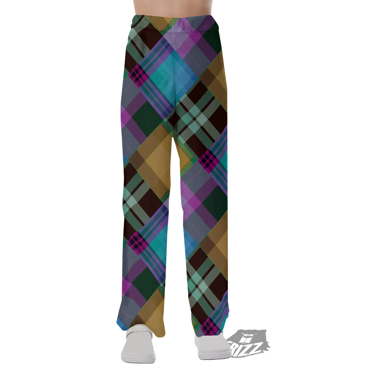 Diagonal Madras Blue Tartan Plaid Print Pattern Pajama Pants-grizzshop