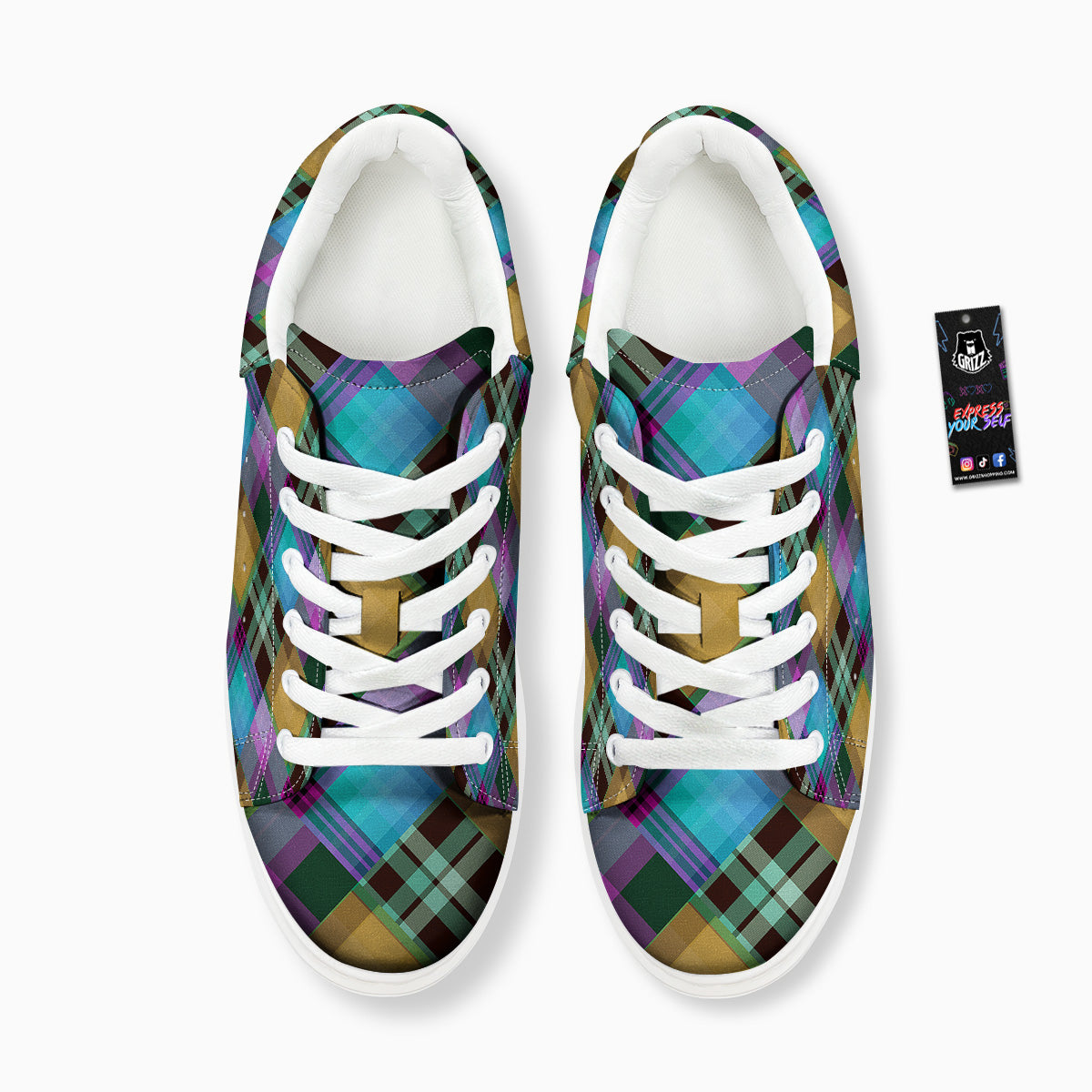Diagonal Madras Blue Tartan Plaid Print Pattern Platform Shoes-grizzshop