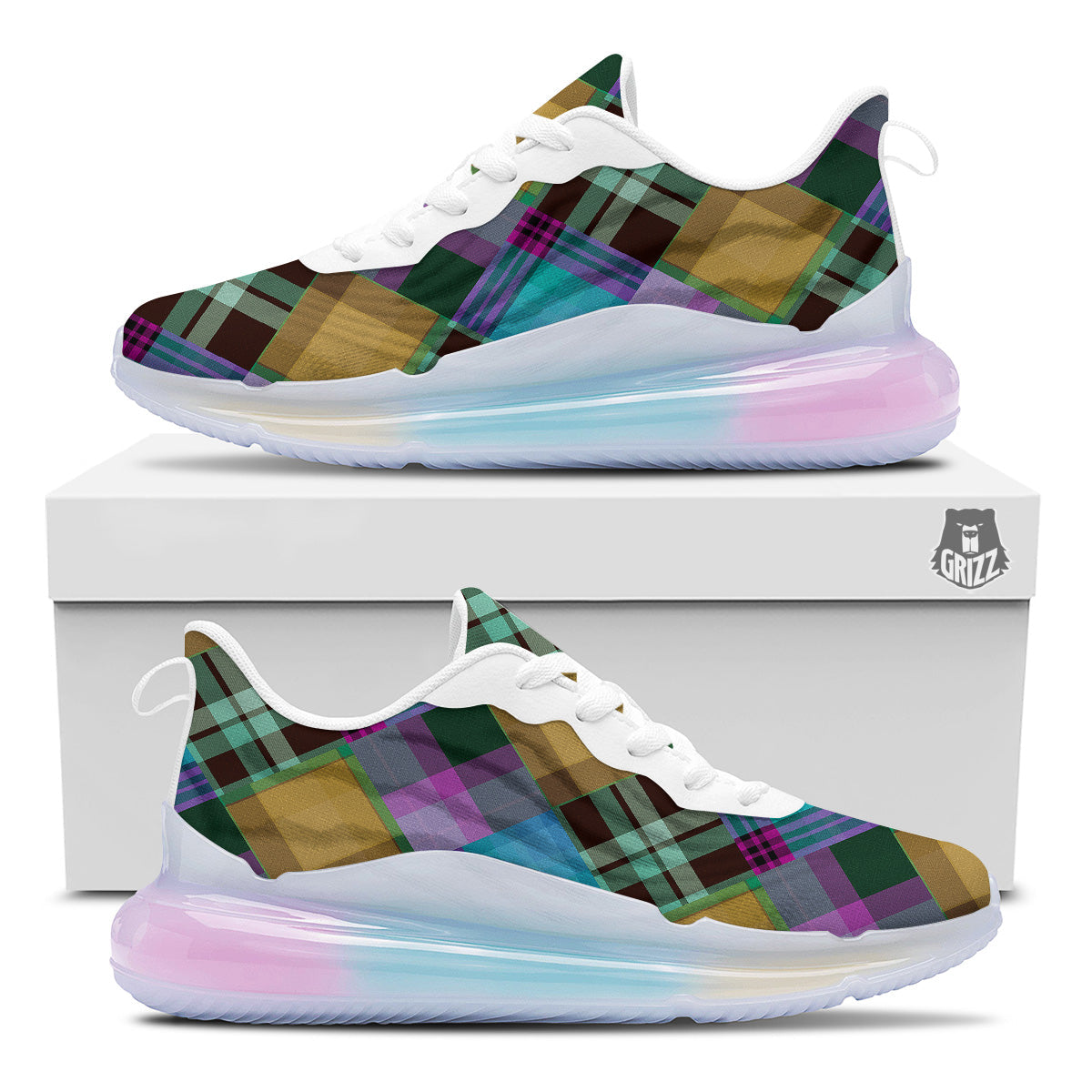 Diagonal Madras Blue Tartan Plaid Print Pattern Running Sneakers-grizzshop