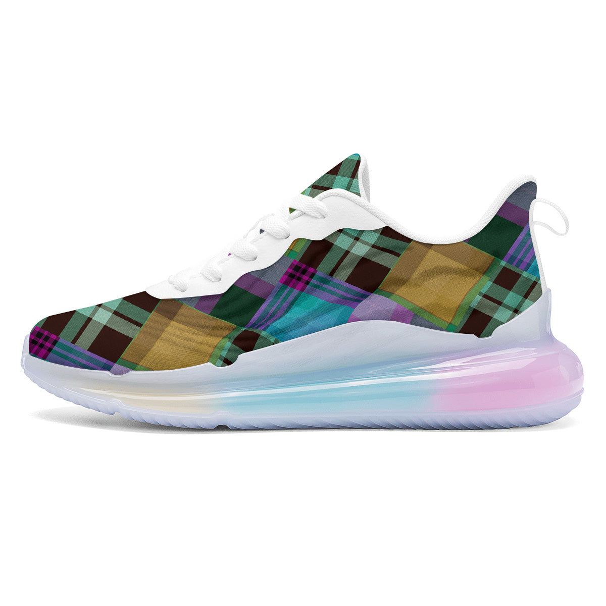Diagonal Madras Blue Tartan Plaid Print Pattern Running Sneakers-grizzshop
