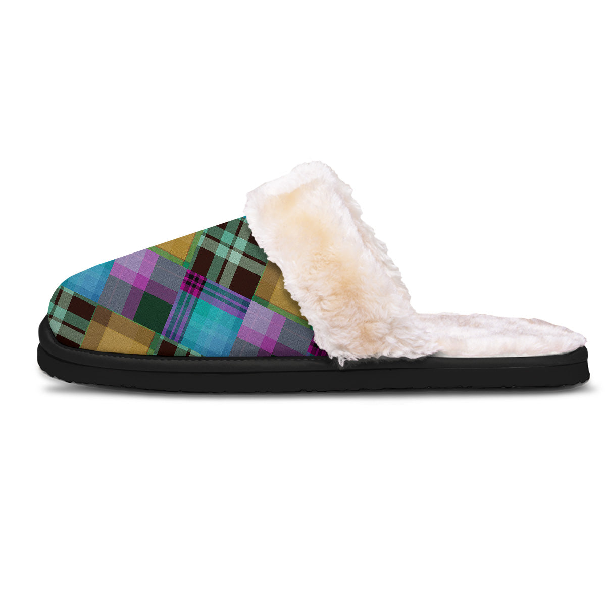Diagonal Madras Blue Tartan Plaid Print Pattern Slippers-grizzshop