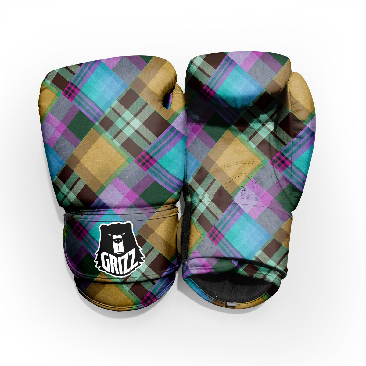 Diagonal Madras Blue Tartan Plaid Print Pattern Pro Boxing Glove
