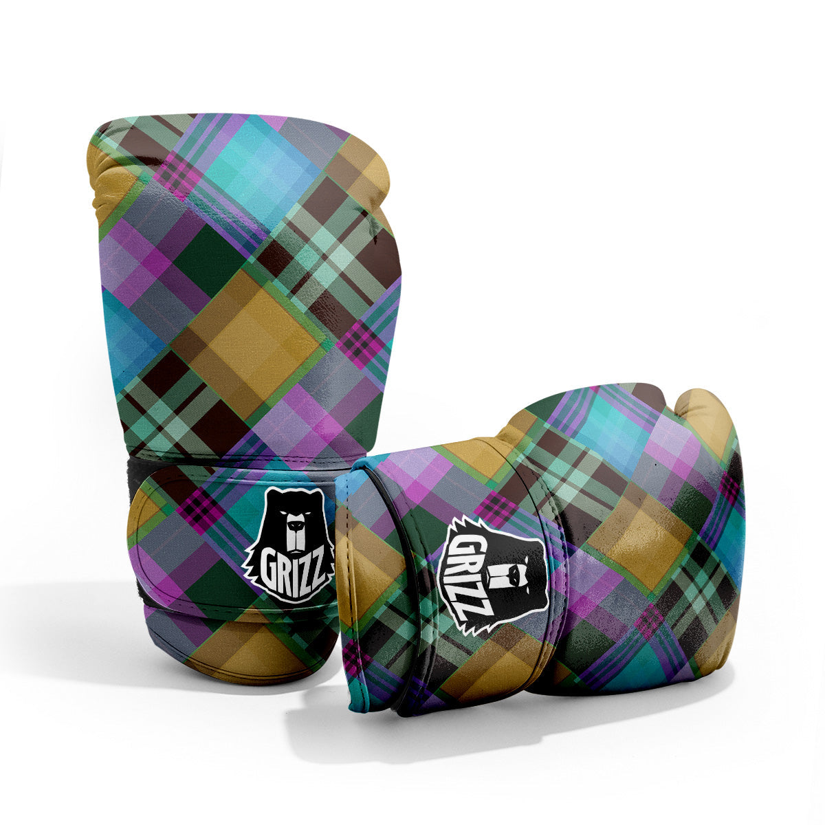 Diagonal Madras Blue Tartan Plaid Print Pattern Pro Boxing Glove