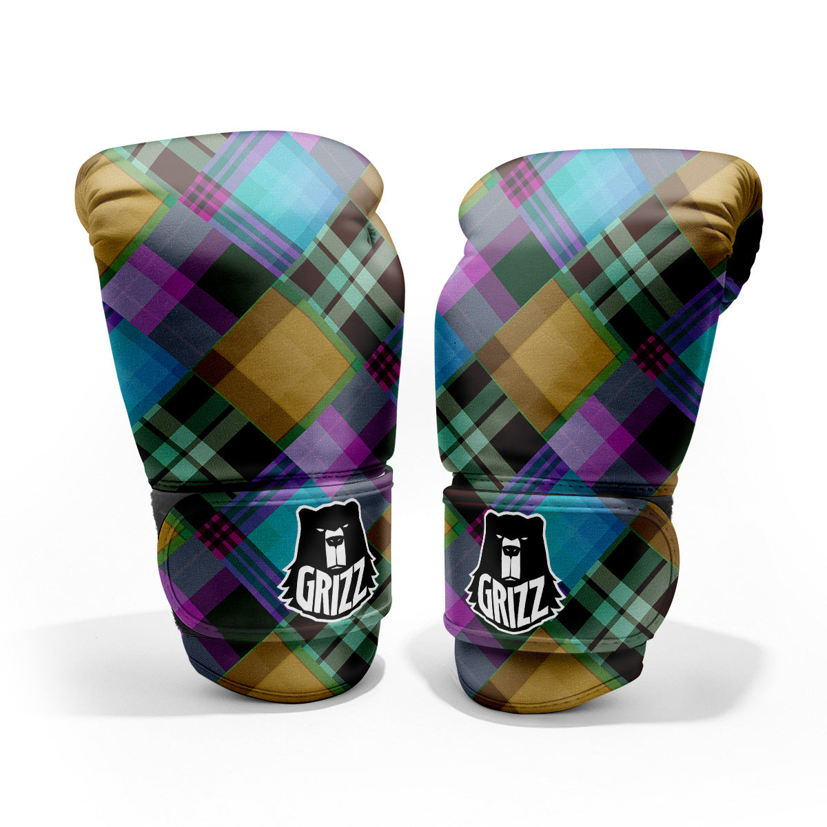 Diagonal Madras Blue Tartan Plaid Print Pattern Pro Boxing Glove