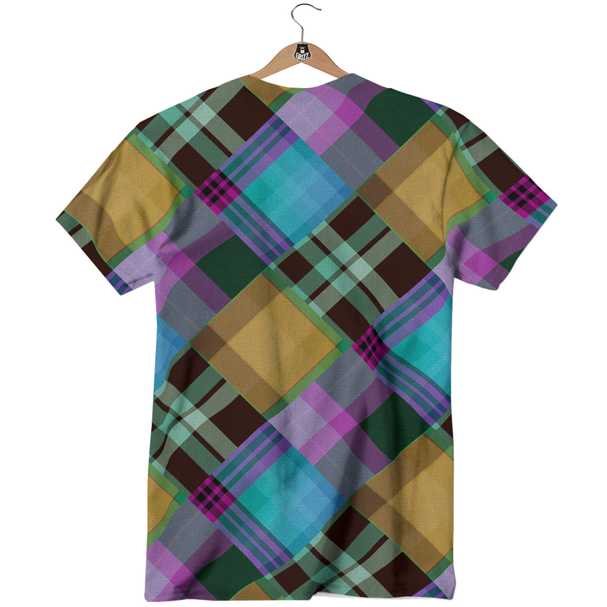 Diagonal Madras Blue Tartan Plaid Print Pattern T-Shirt-grizzshop