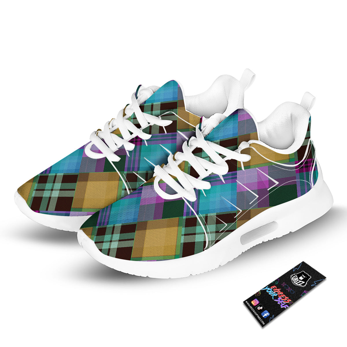 Diagonal Madras Blue Tartan Plaid Print Pattern Tennis Shoes-grizzshop