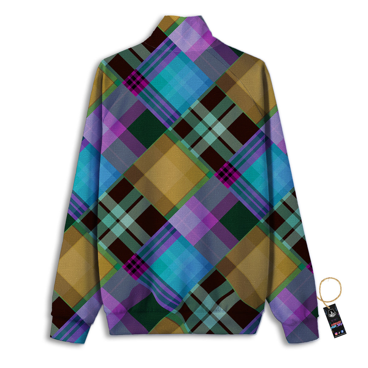 Diagonal Madras Blue Tartan Plaid Print Pattern Track Jacket-grizzshop