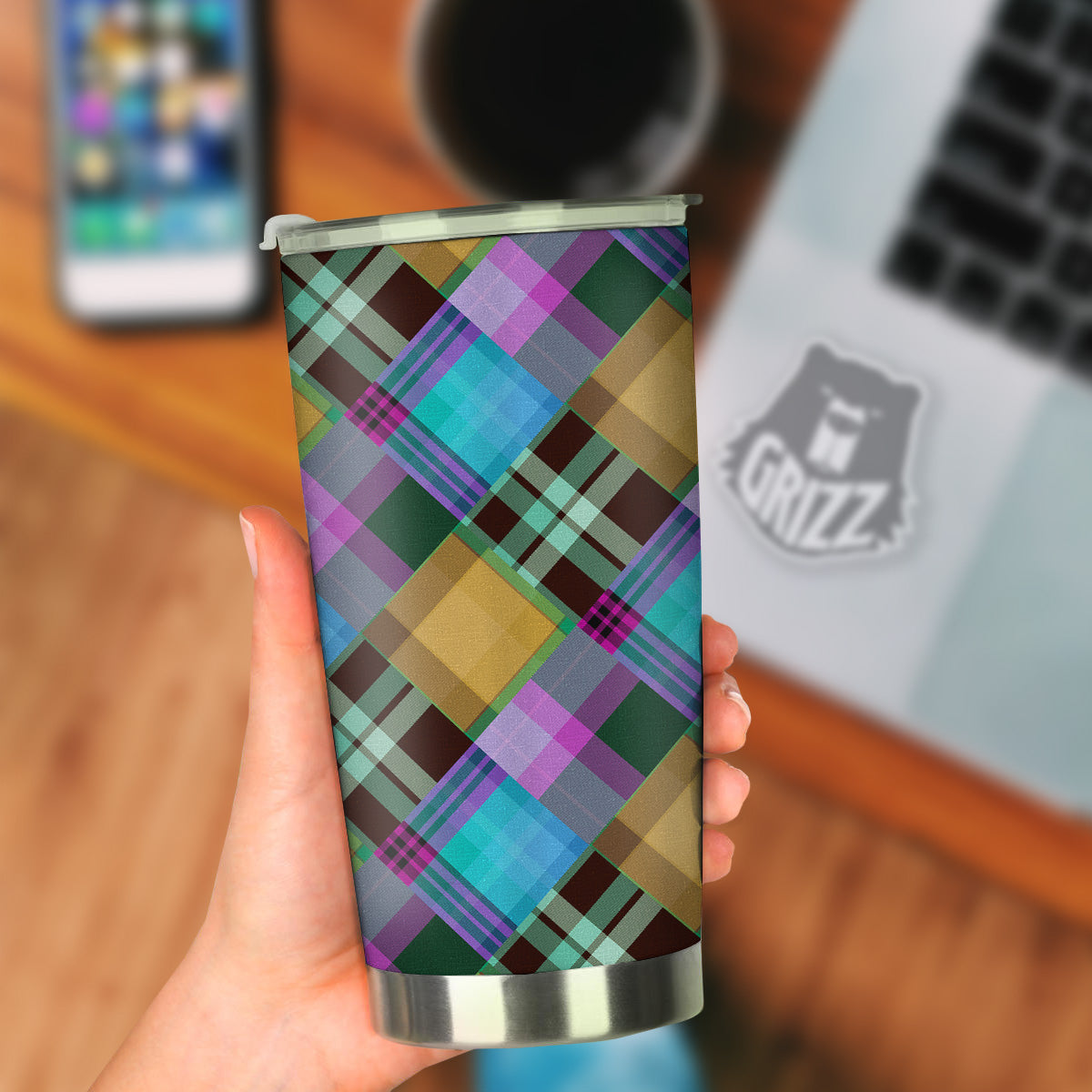 Diagonal Madras Blue Tartan Plaid Print Pattern Tumbler-grizzshop