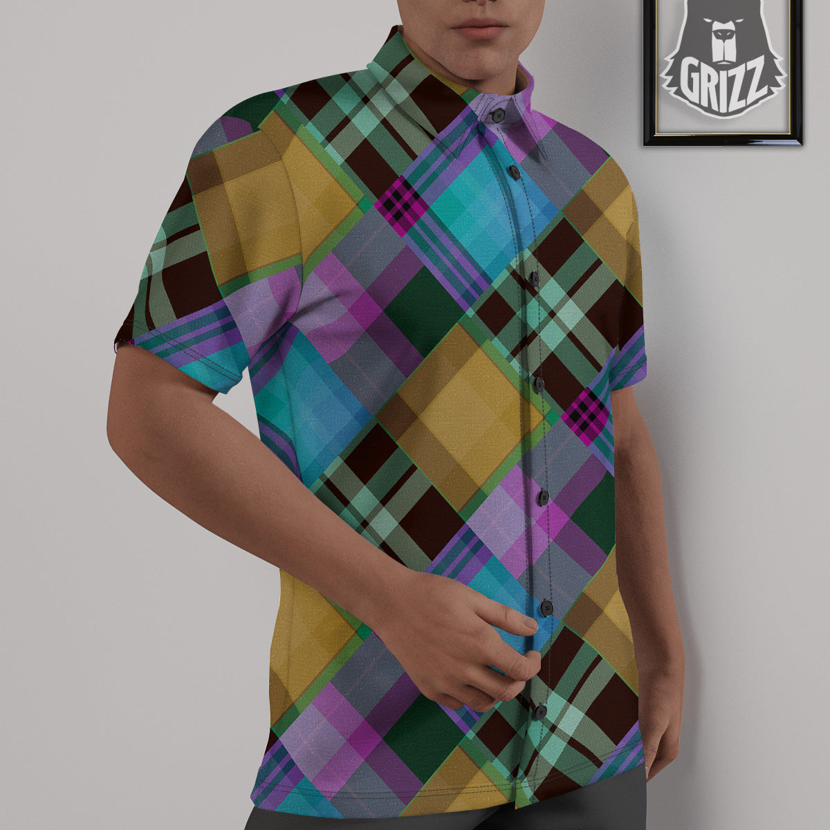 Diagonal Madras Blue Tartan Plaid Print Pattern Untucked Shirts-grizzshop