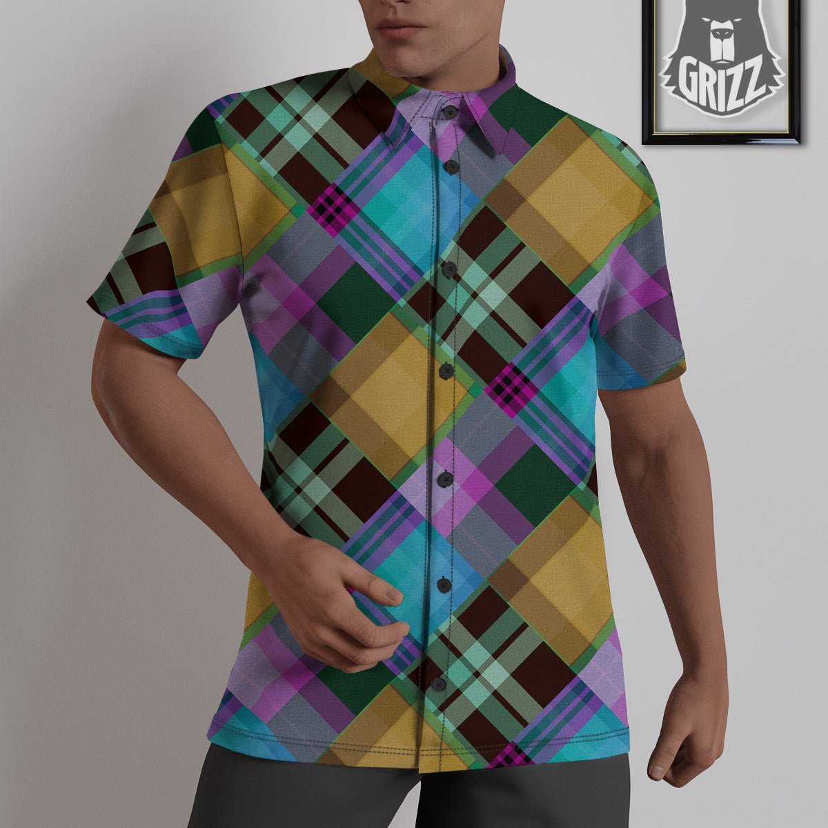 Diagonal Madras Blue Tartan Plaid Print Pattern Untucked Shirts-grizzshop