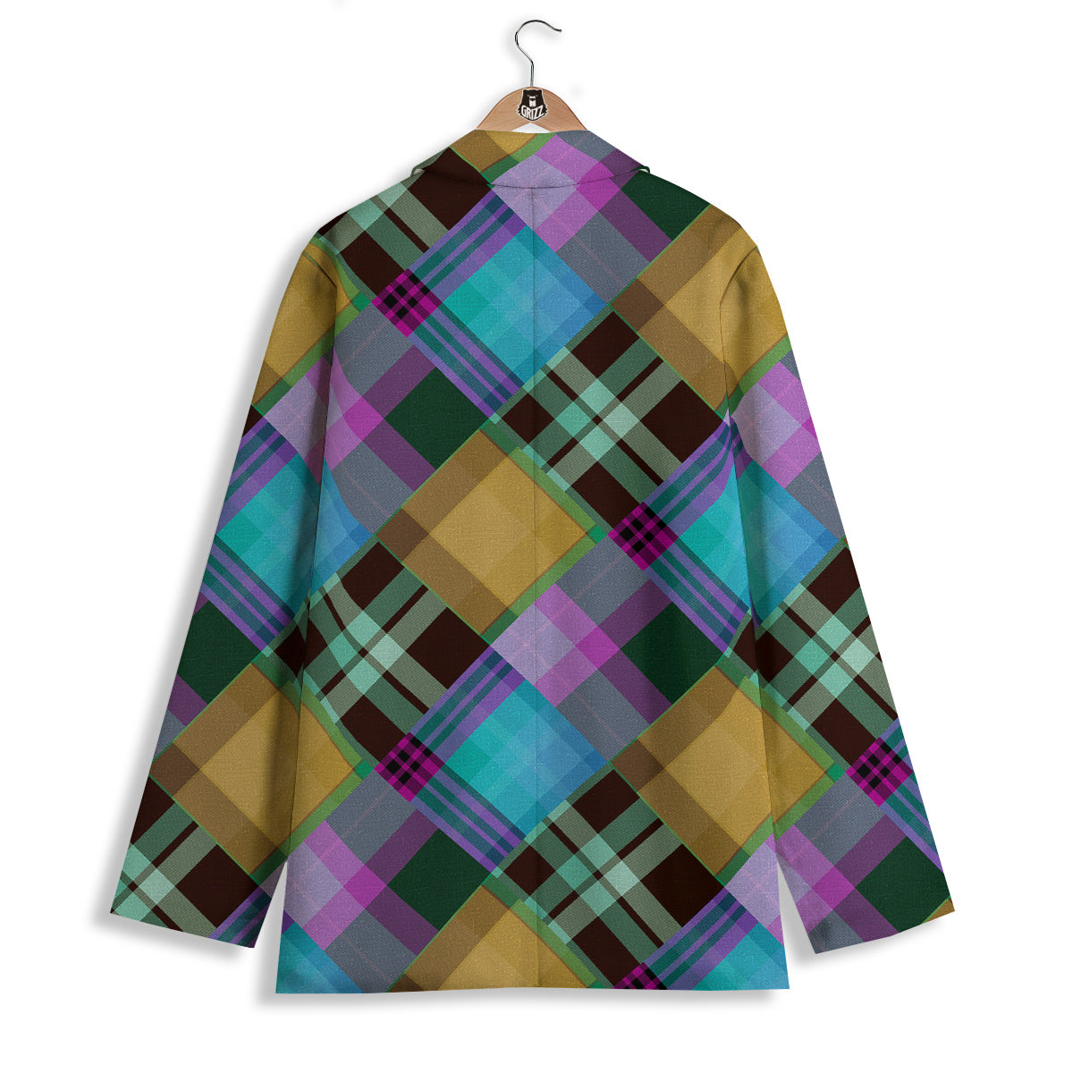 Diagonal Madras Blue Tartan Plaid Print Pattern Women's Blazer-grizzshop
