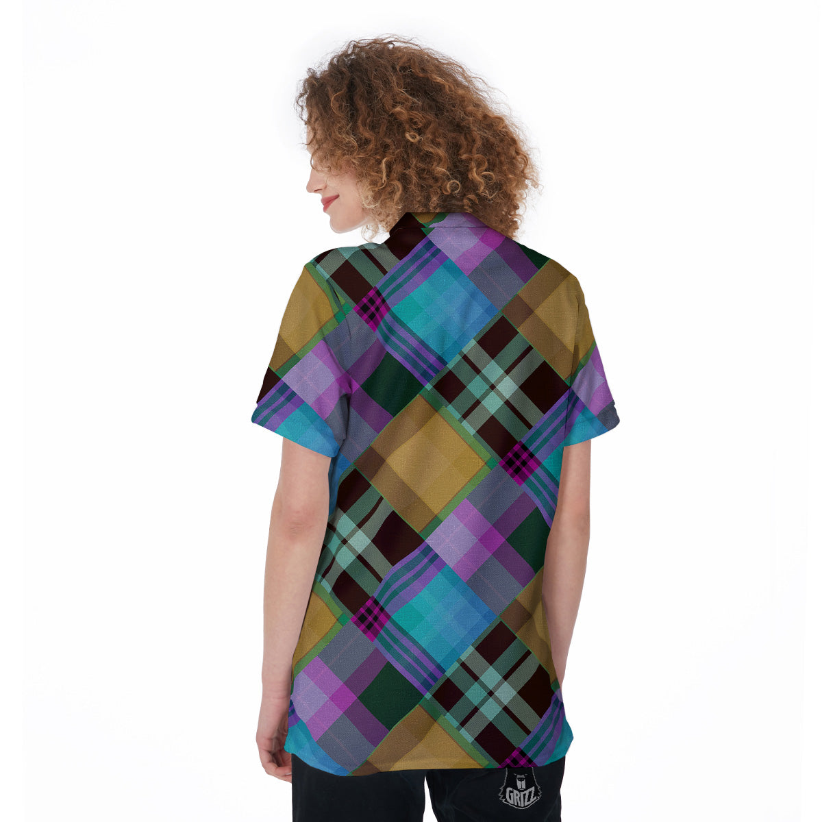 Diagonal Madras Blue Tartan Plaid Print Pattern Women's Golf Shirts-grizzshop