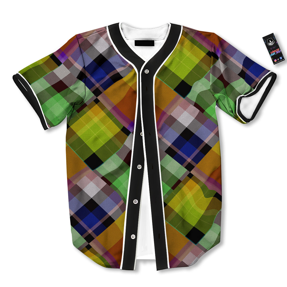 Diagonal Madras Plaid Print Pattern Baseball Jersey-grizzshop