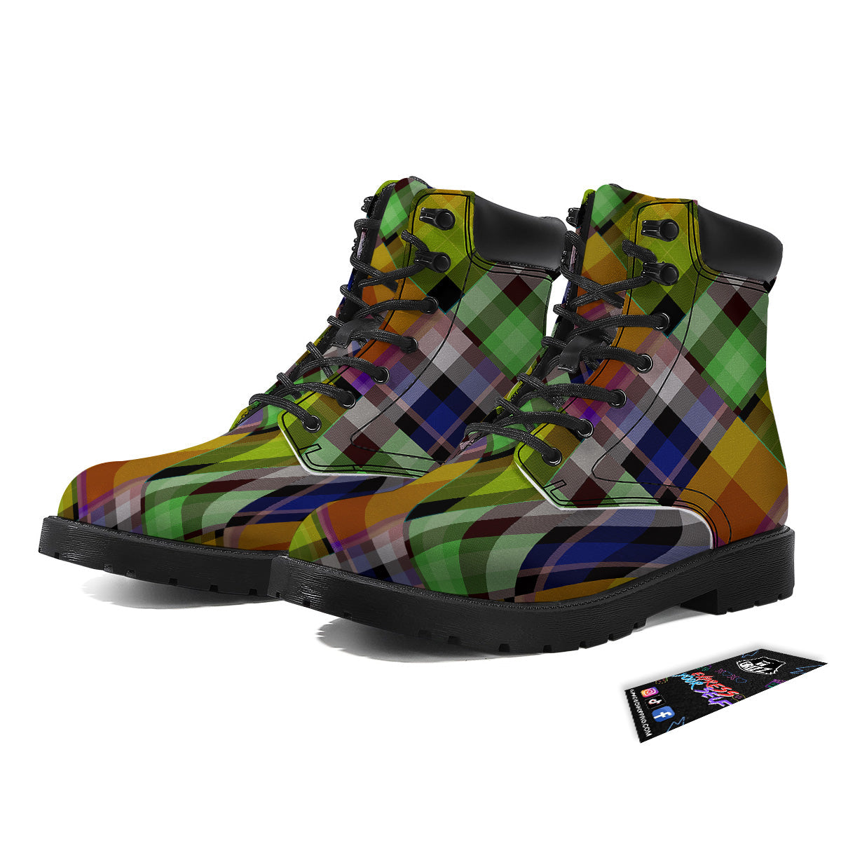 Diagonal Madras Plaid Print Pattern Boots-grizzshop