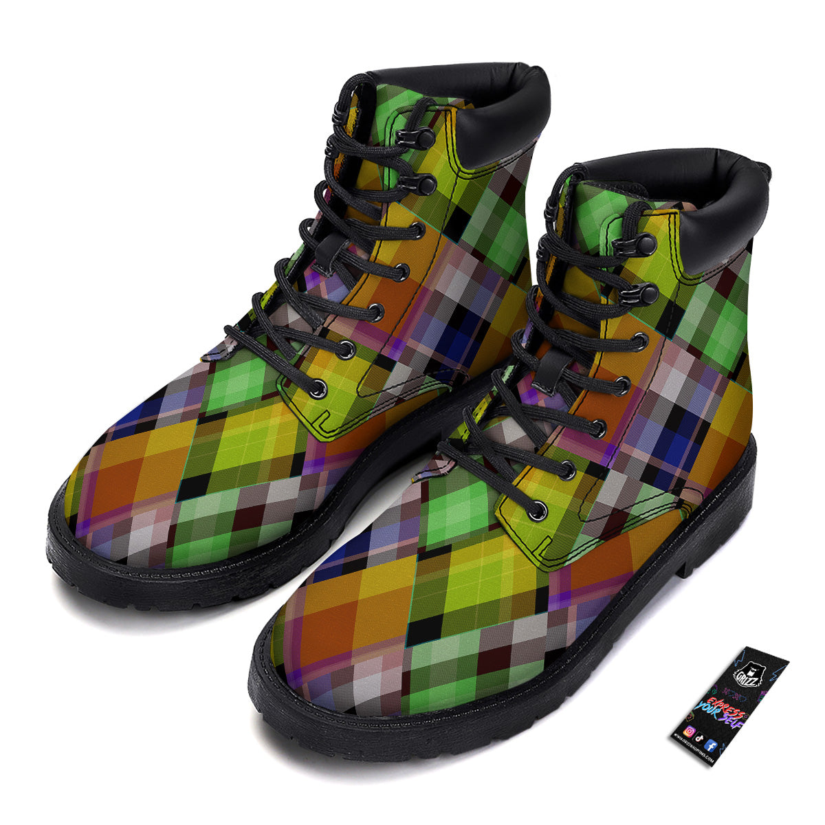Diagonal Madras Plaid Print Pattern Boots-grizzshop