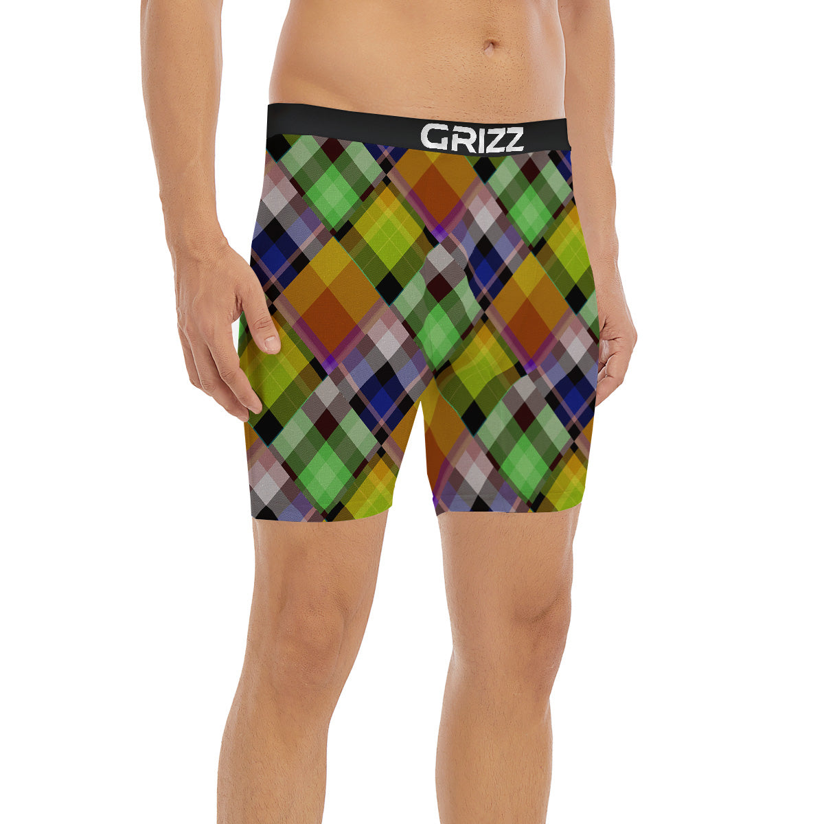 Diagonal Madras Plaid Print Pattern Boxer Briefs-grizzshop