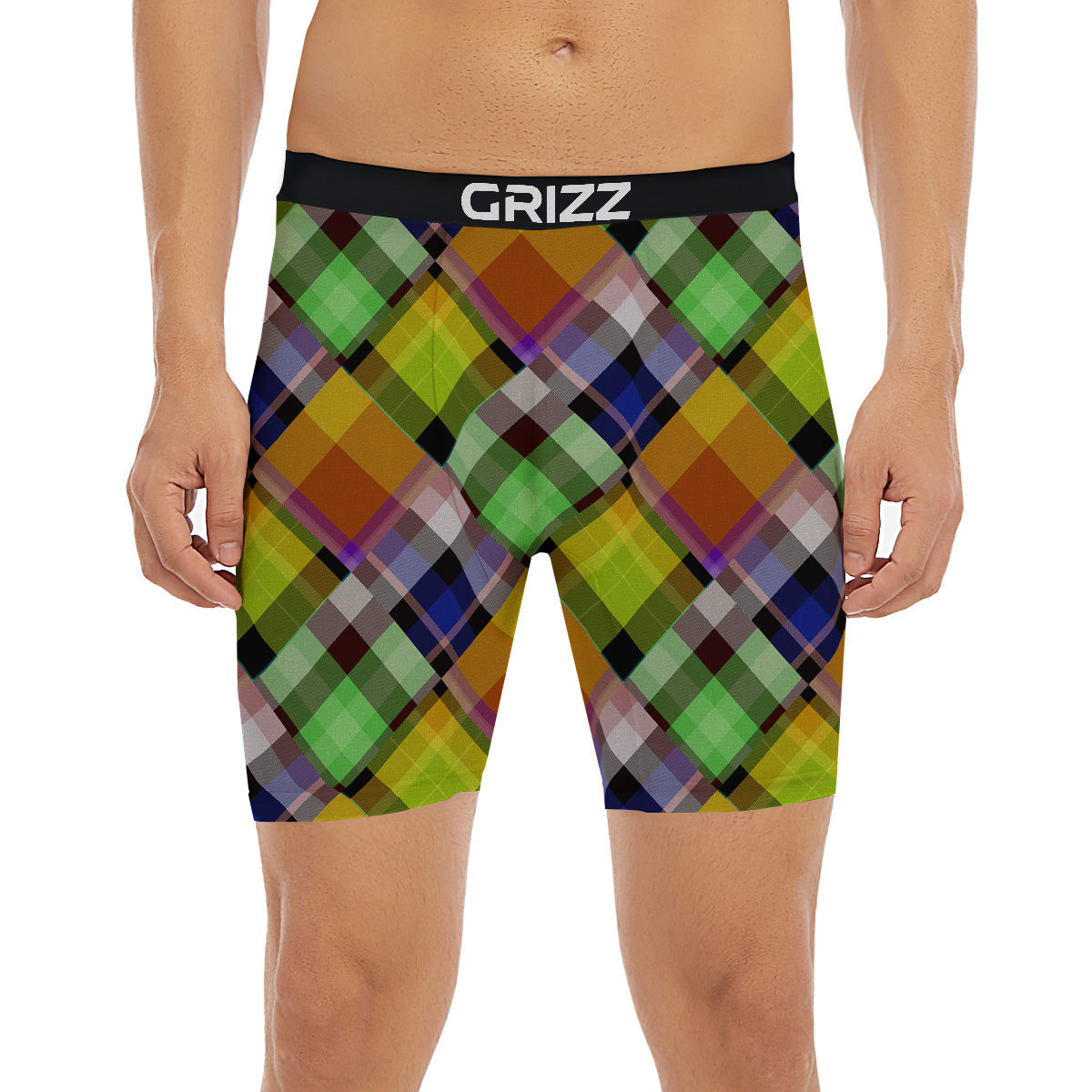 Diagonal Madras Plaid Print Pattern Boxer Briefs-grizzshop