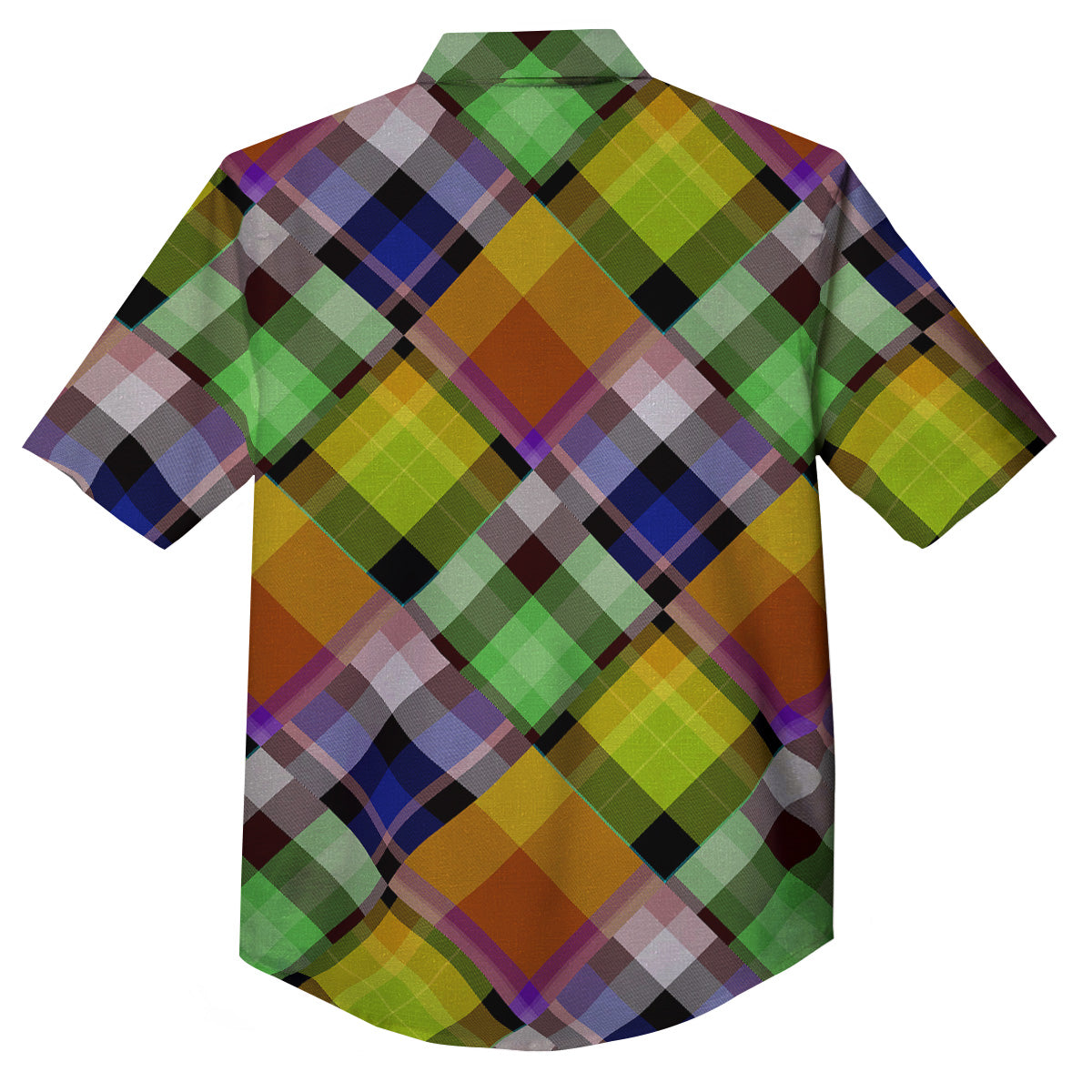 Diagonal Madras Plaid Print Pattern Button Up Shirt-grizzshop