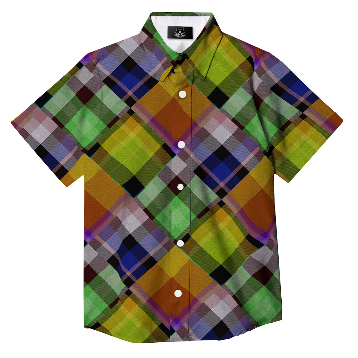 Diagonal Madras Plaid Print Pattern Button Up Shirt-grizzshop