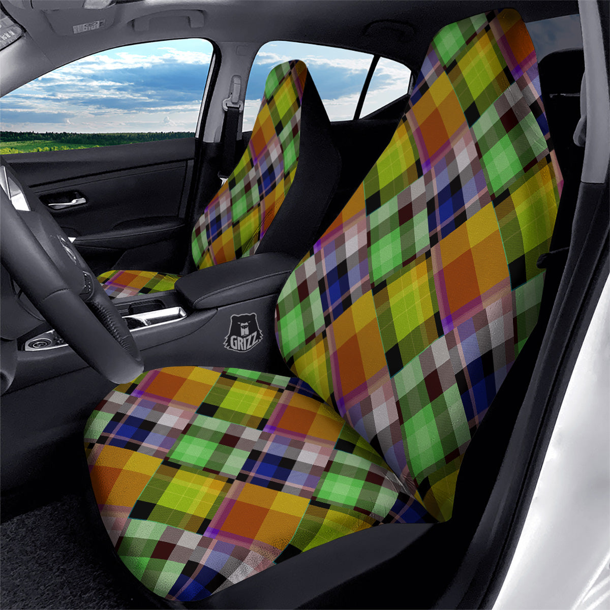 Diagonal Madras Plaid Print Pattern Car Seat Covers-grizzshop