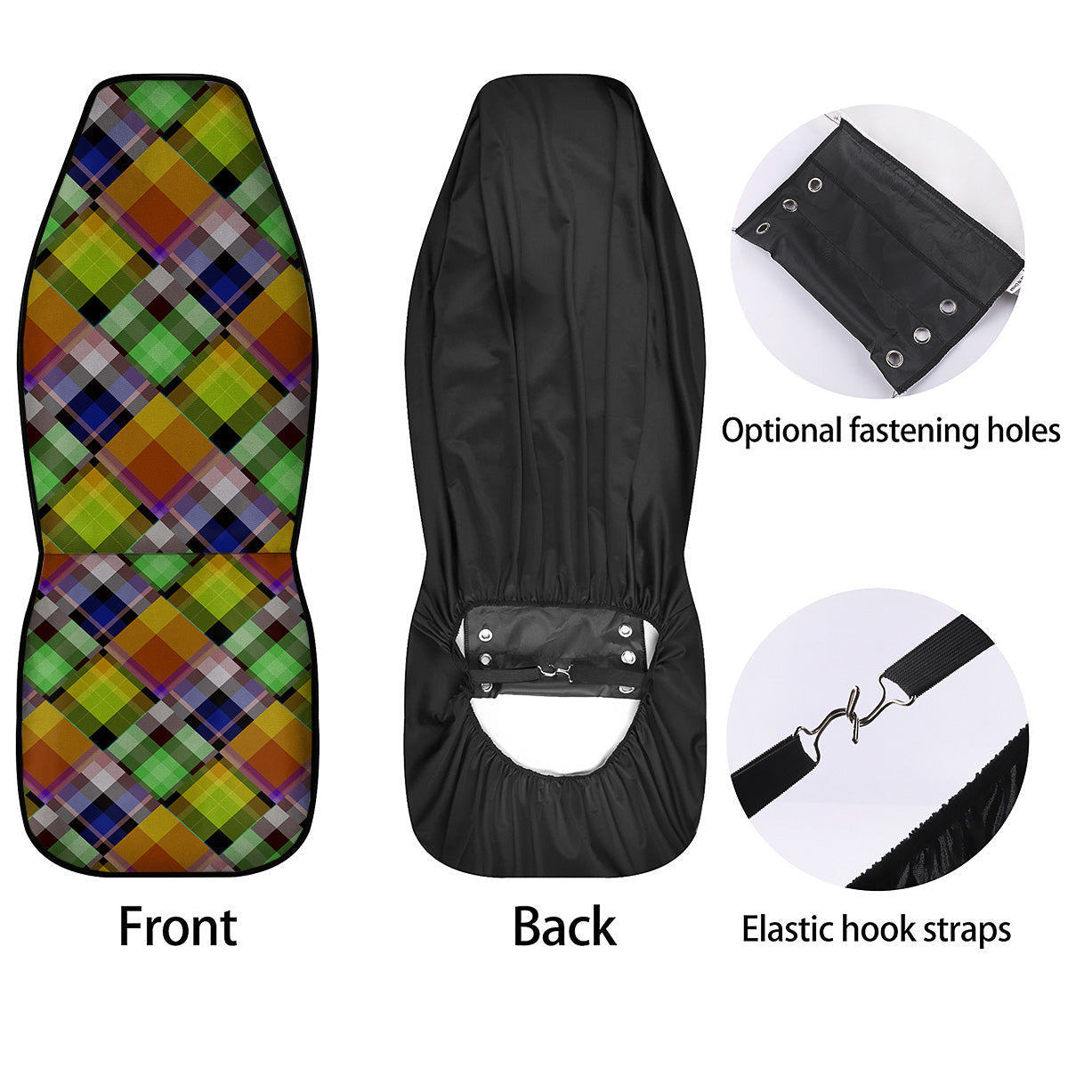 Diagonal Madras Plaid Print Pattern Car Seat Covers-grizzshop