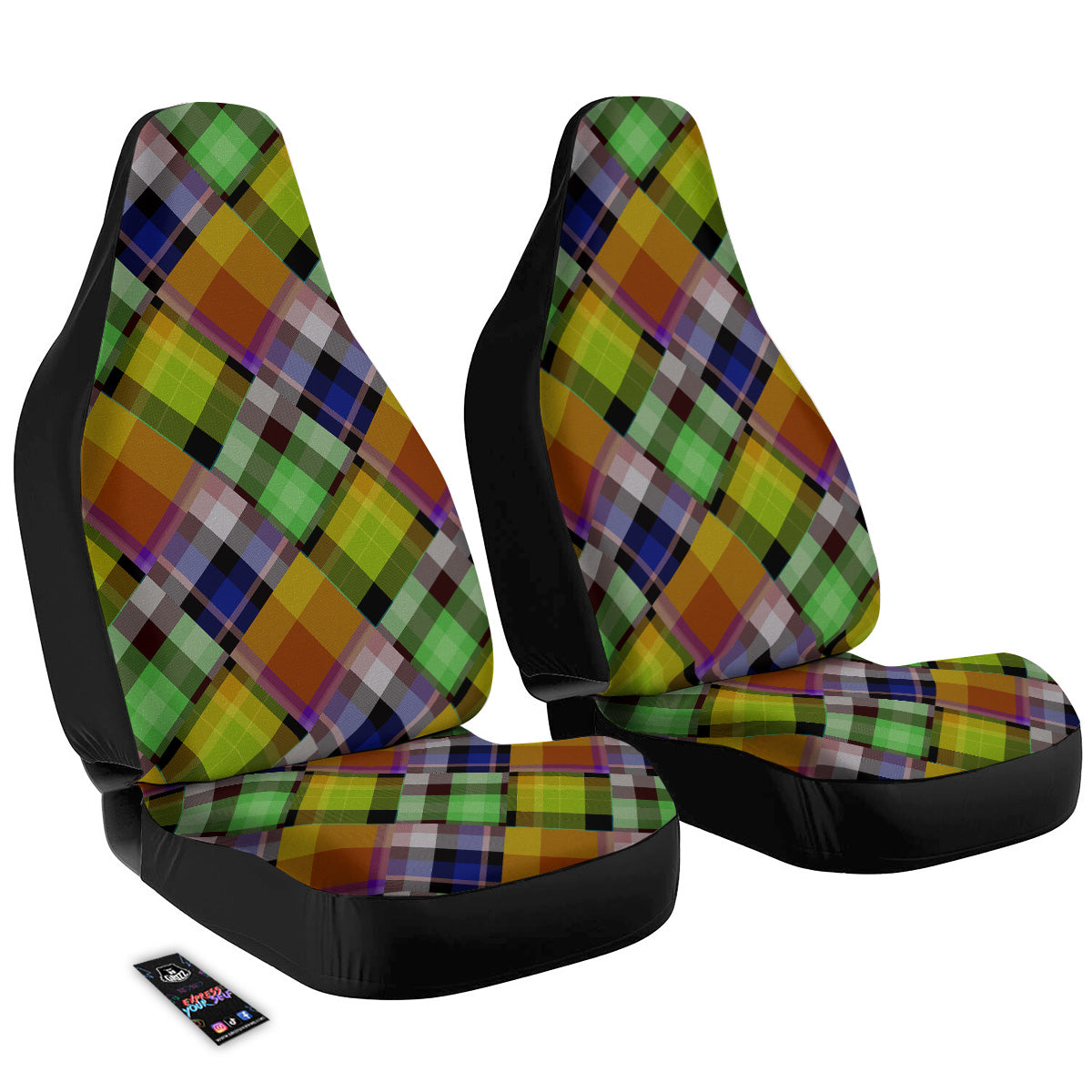 Diagonal Madras Plaid Print Pattern Car Seat Covers-grizzshop