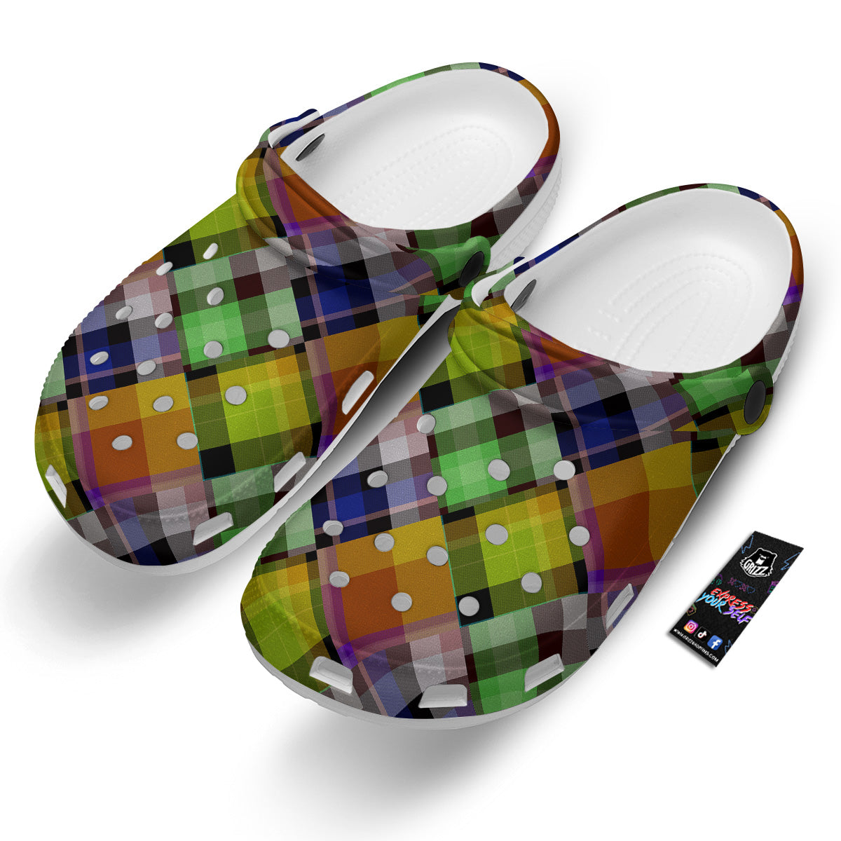 Diagonal Madras Plaid Print Pattern Clog-grizzshop