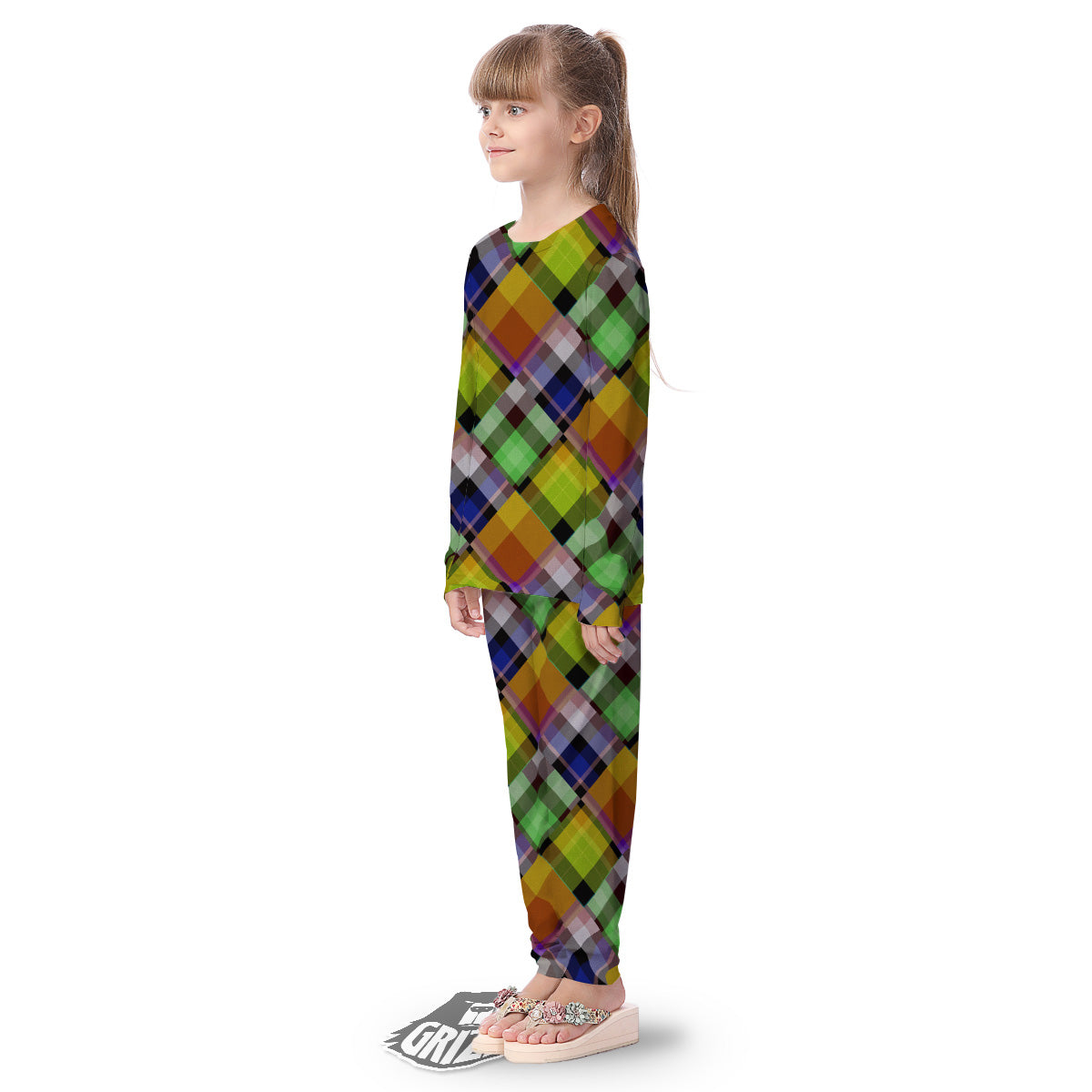 Diagonal Madras Plaid Print Pattern Kid's Pajamas-grizzshop