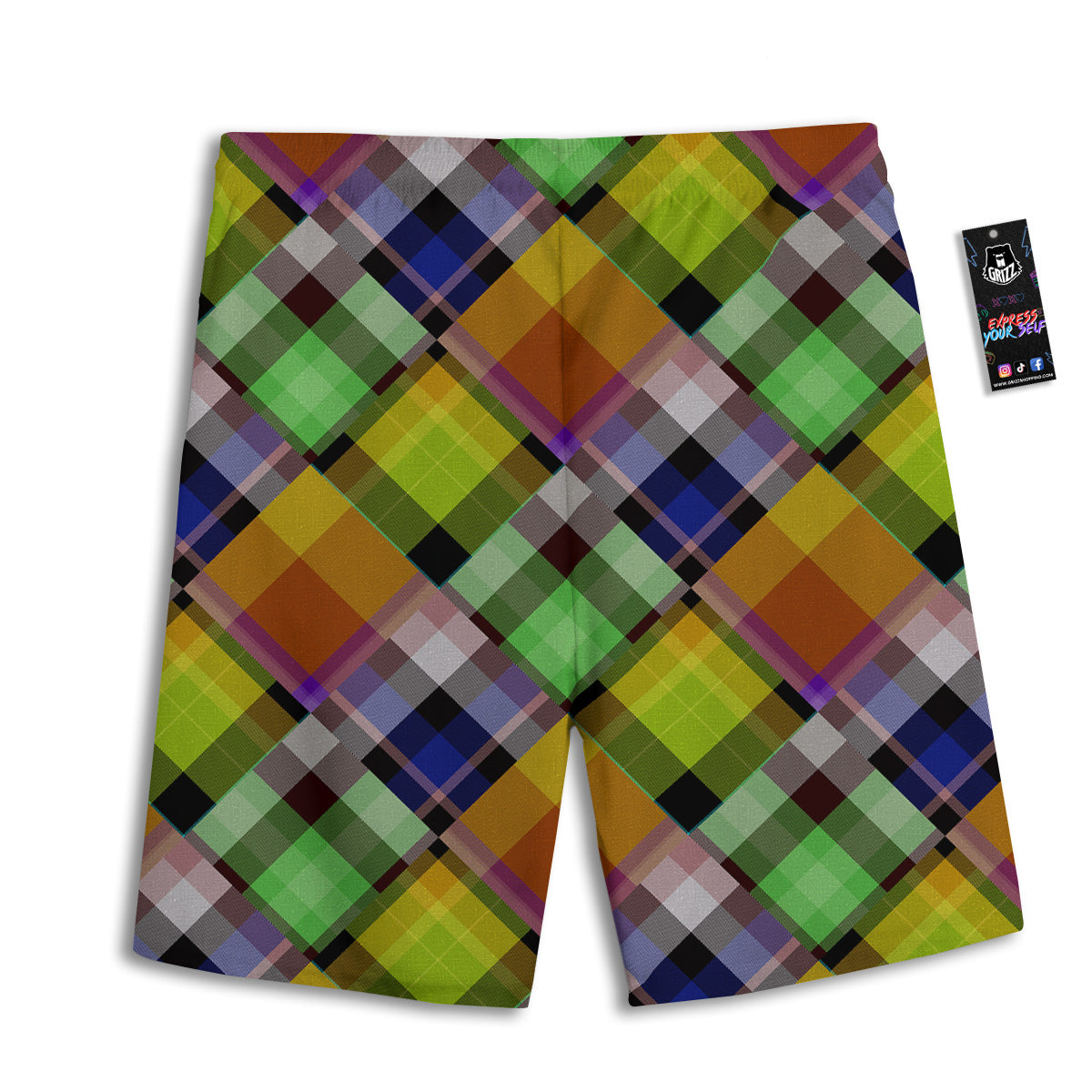 Diagonal Madras Plaid Print Pattern Men's Athletic Shorts