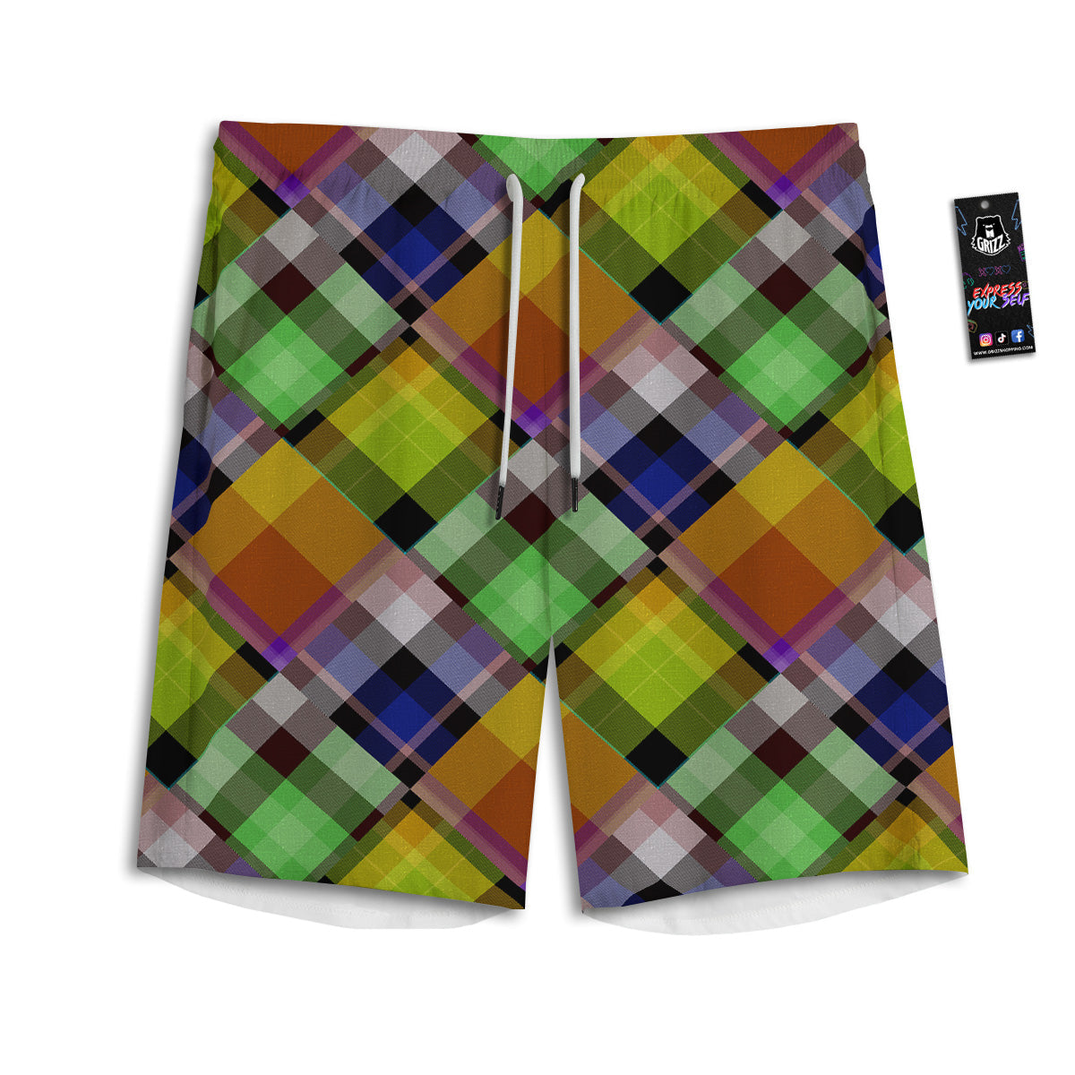 Diagonal Madras Plaid Print Pattern Men's Athletic Shorts