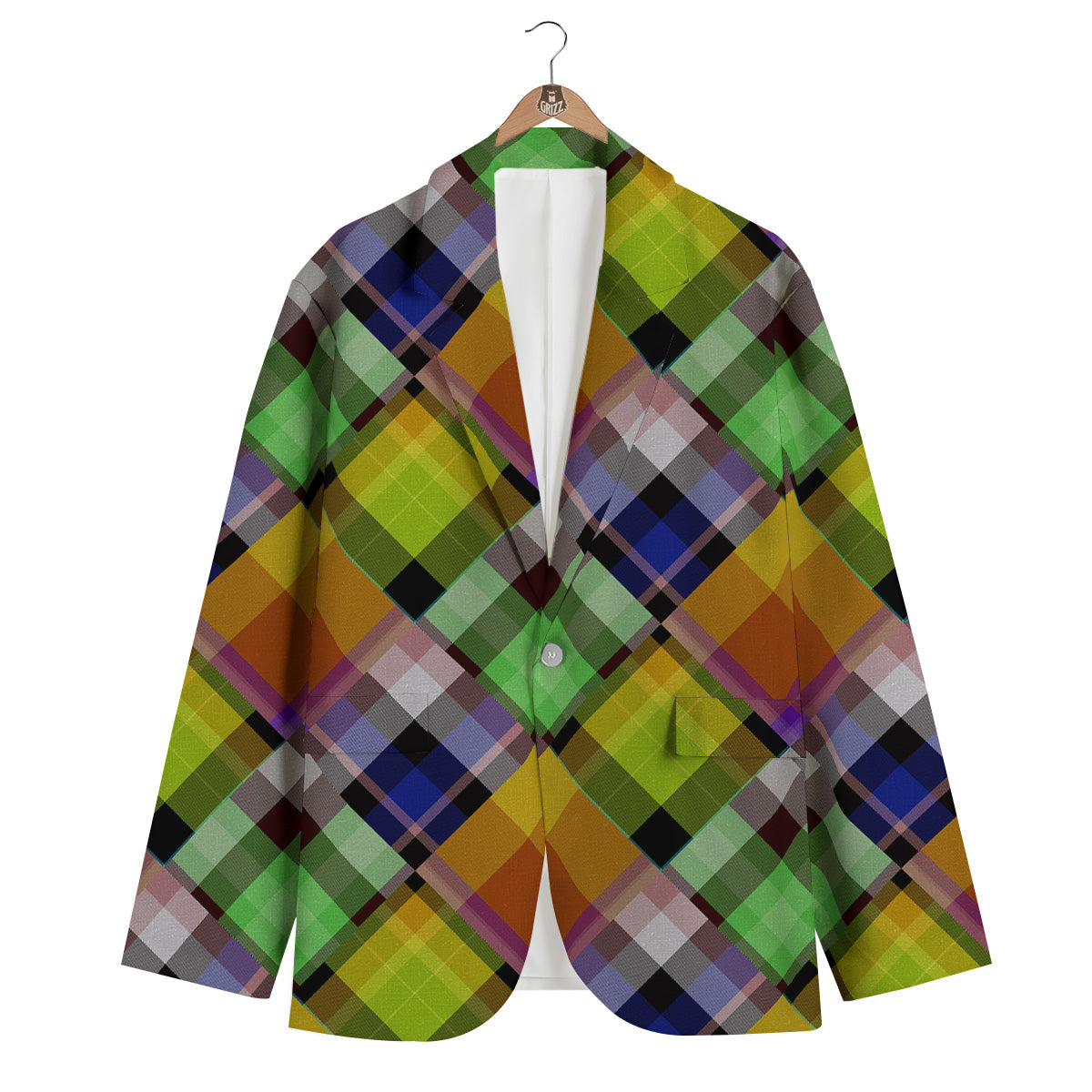 Diagonal Madras Plaid Print Pattern Men's Blazer-grizzshop