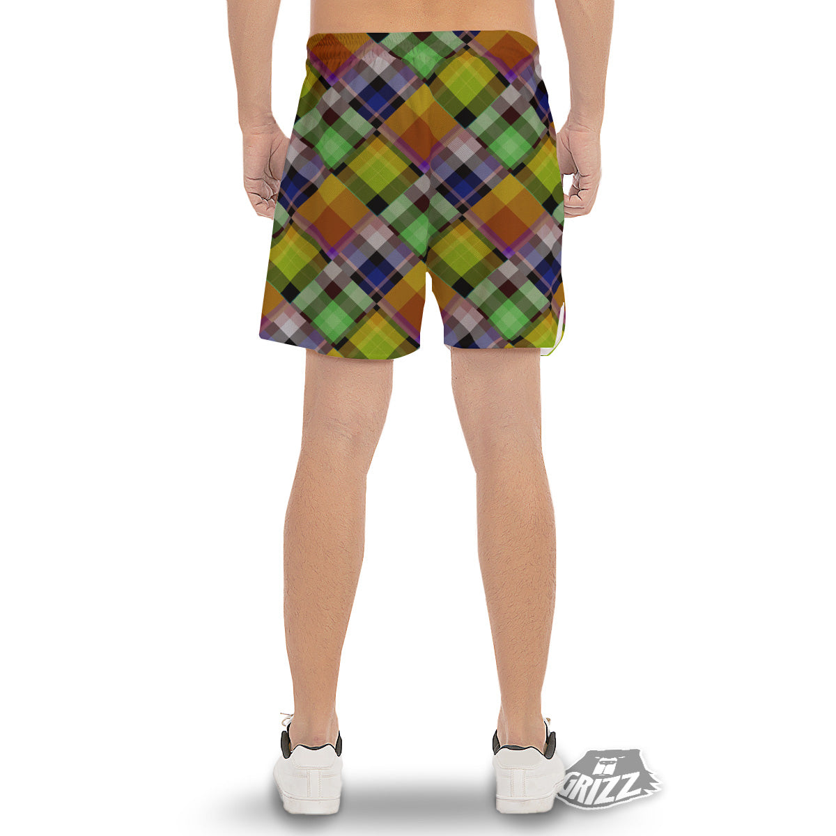Diagonal Madras Plaid Print Pattern Men's Gym Shorts-grizzshop