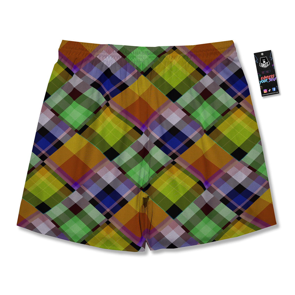 Diagonal Madras Plaid Print Pattern Men's Running Shorts-grizzshop