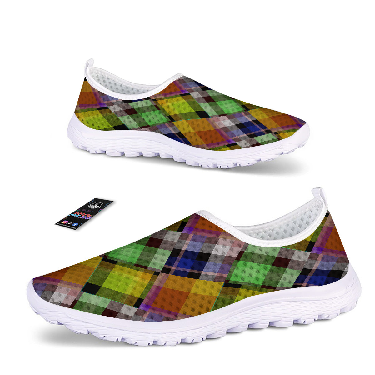 Diagonal Madras Plaid Print Pattern Nurse Shoes-grizzshop