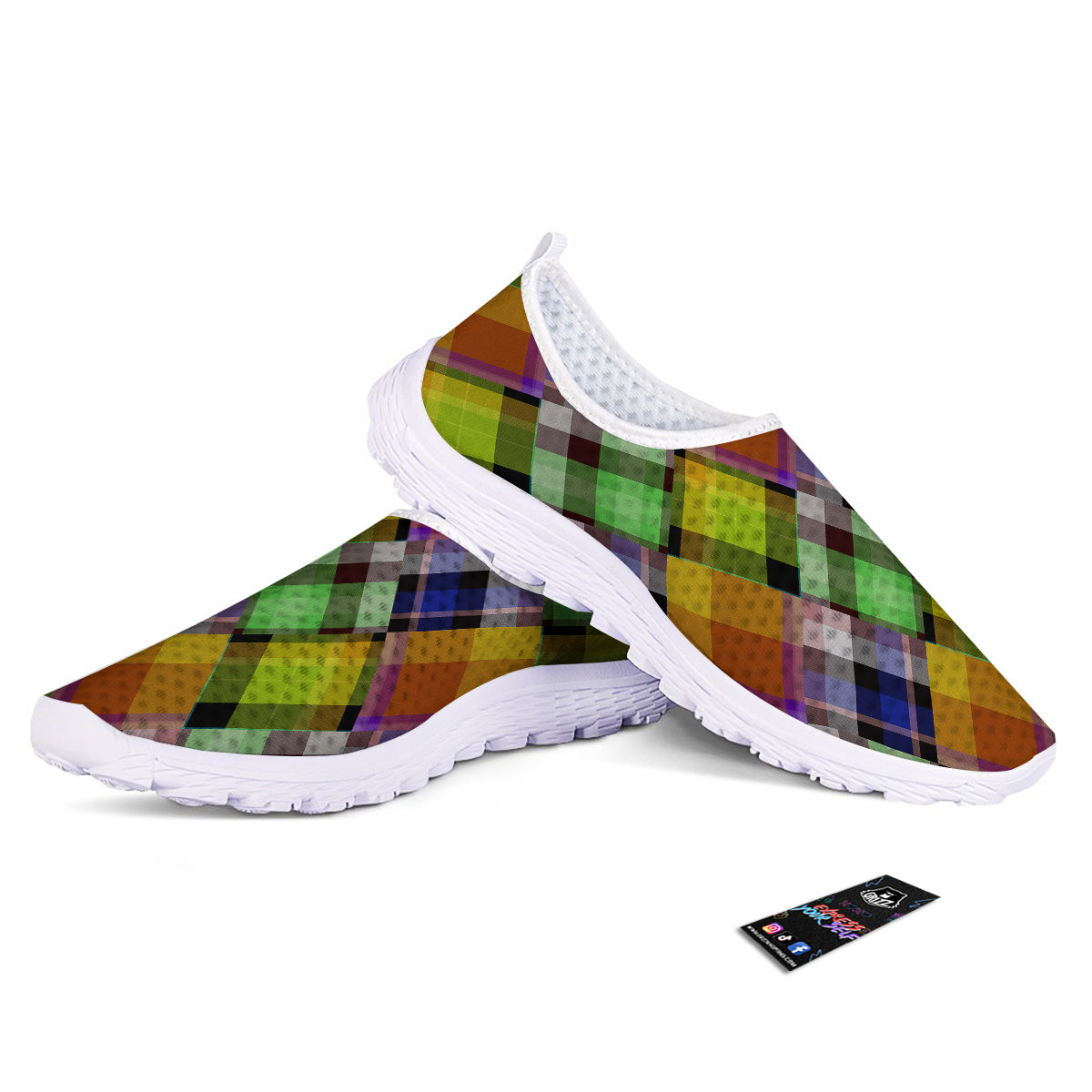 Diagonal Madras Plaid Print Pattern Nurse Shoes-grizzshop