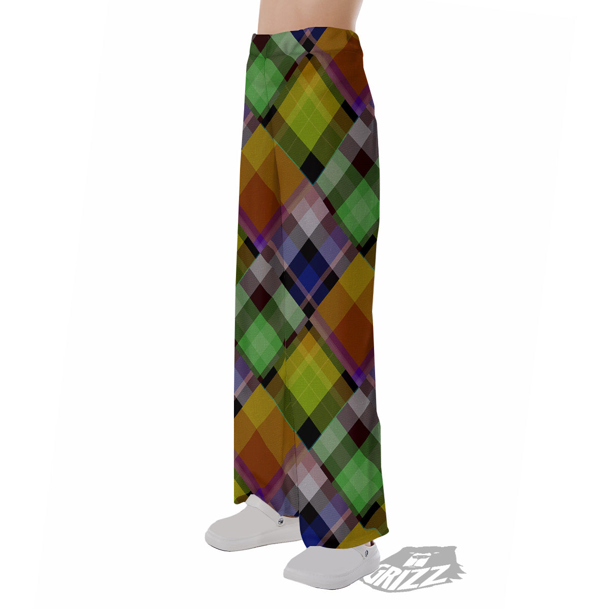Diagonal Madras Plaid Print Pattern Pajama Pants-grizzshop