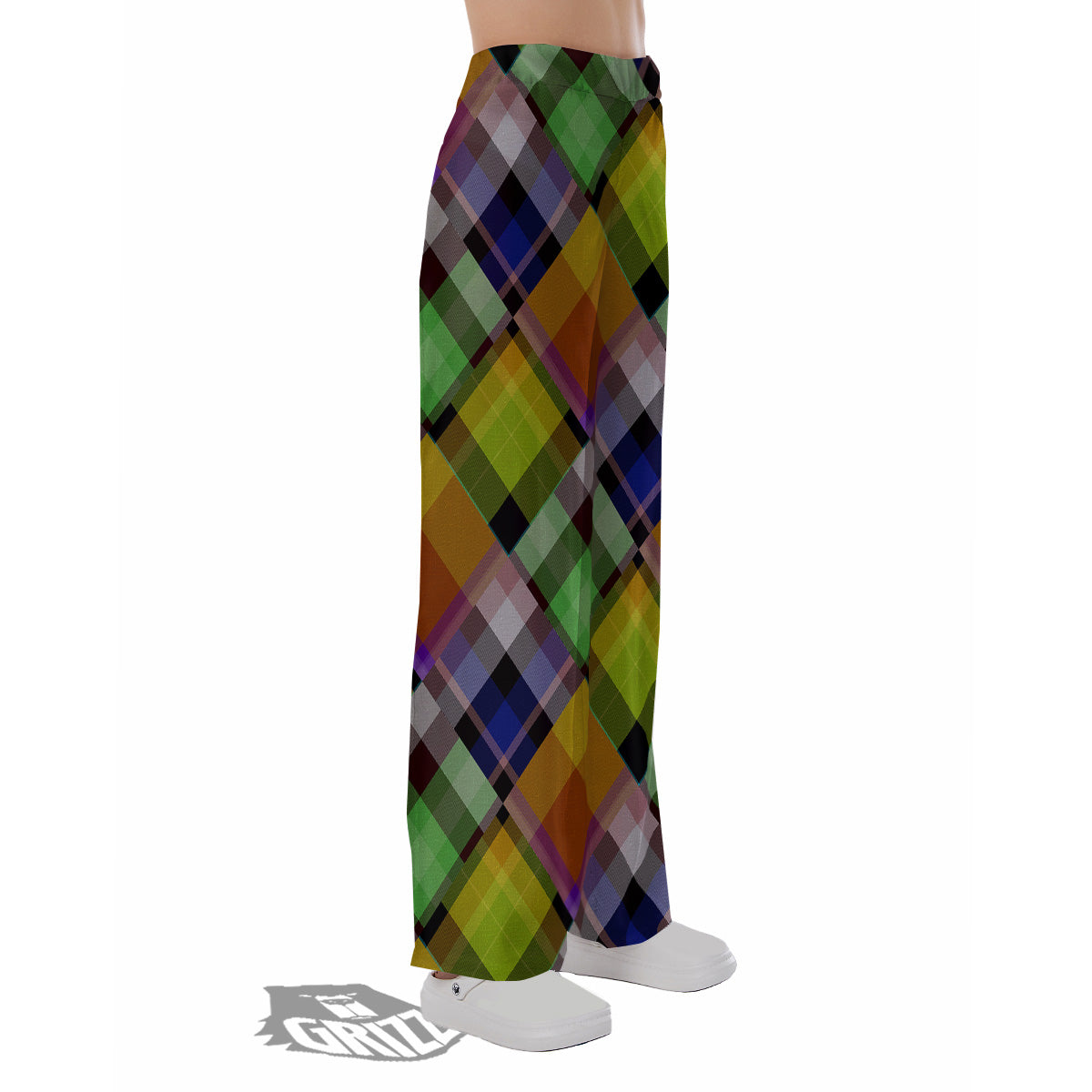Diagonal Madras Plaid Print Pattern Pajama Pants-grizzshop