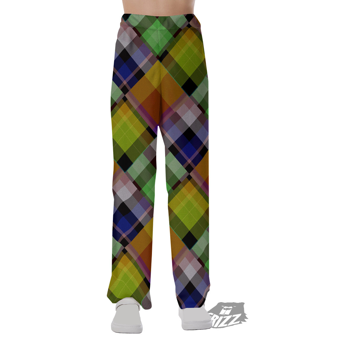 Diagonal Madras Plaid Print Pattern Pajama Pants-grizzshop