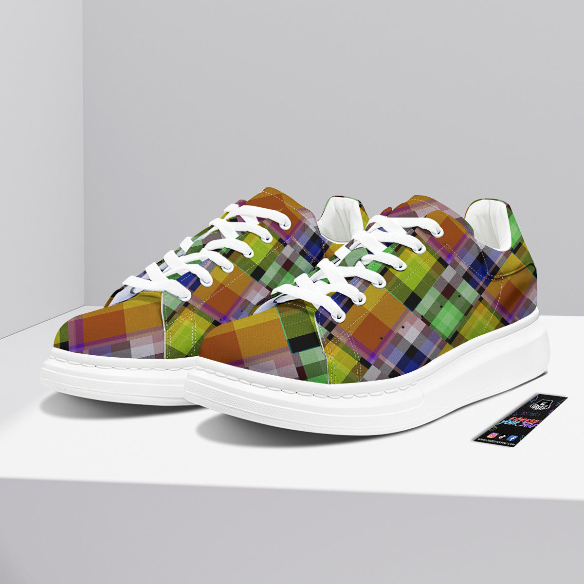 Diagonal Madras Plaid Print Pattern Platform Shoes-grizzshop